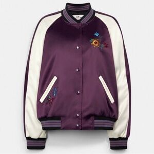 Coach Ladies Quilted Embroidered Floral Souvenir Varsity Jacket Size M